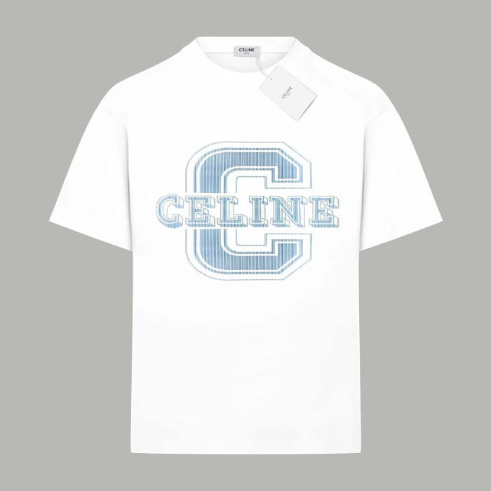 Celine Logo Print Cotton Crew Neck T-Shirt