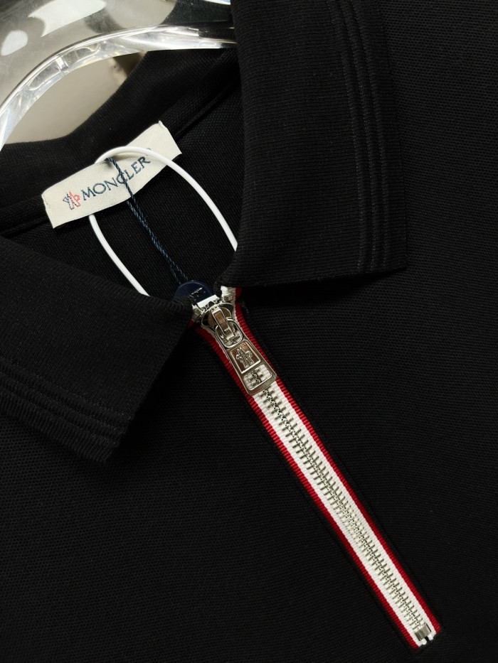 Moncler Tricolour Trim Cotton Piquet Polo Shirt