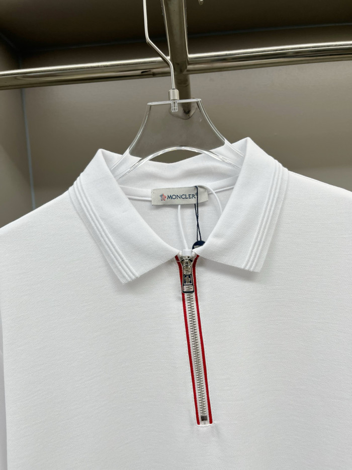 Moncler Tricolour Trim Cotton Piquet Polo Shirt