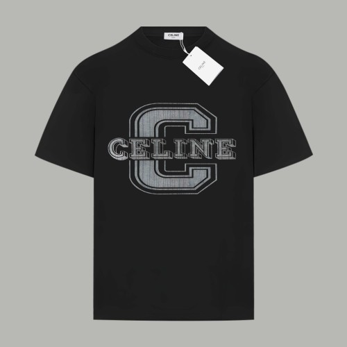 Celine Logo Print Cotton Crew Neck T-Shirt