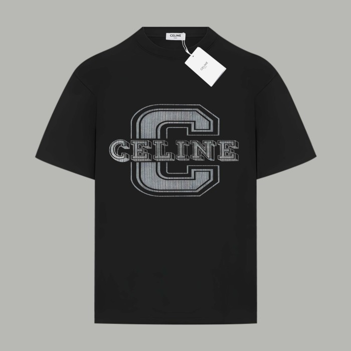 Celine Logo Print Cotton Crew Neck T-Shirt