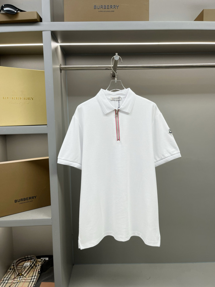 Moncler Tricolour Trim Cotton Piquet Polo Shirt