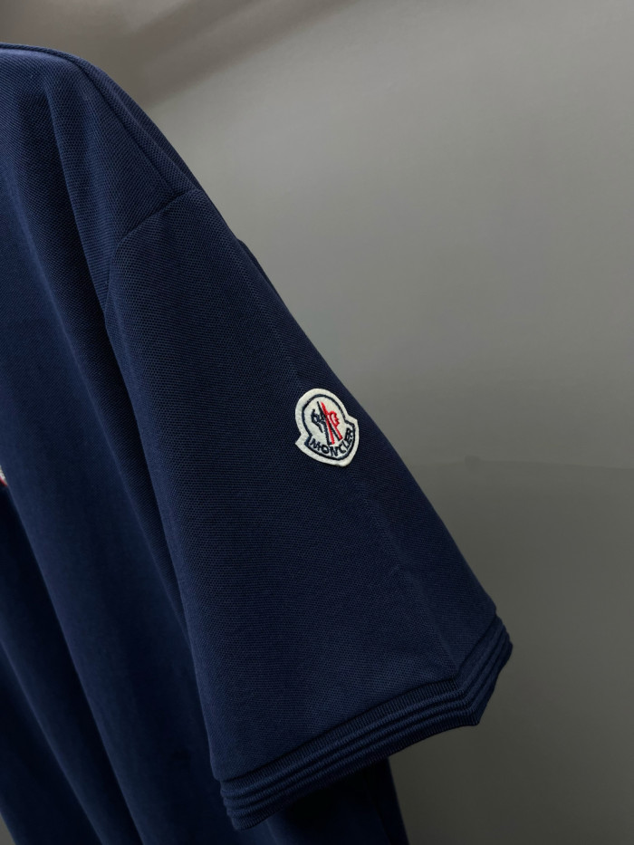 Moncler Tricolour Trim Cotton Piquet Polo Shirt