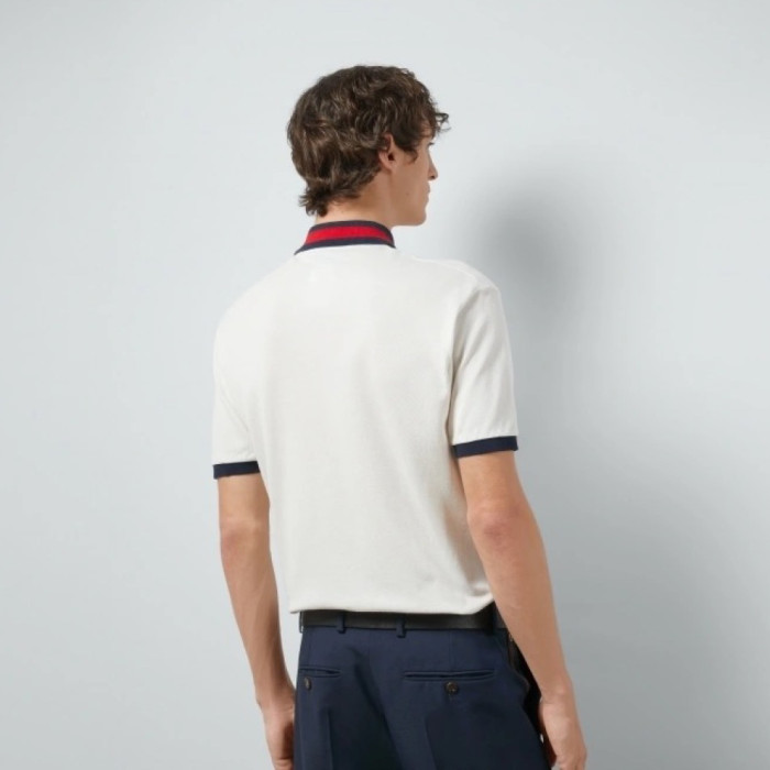 Gucci Cotton Piquet Polo With Web Collar