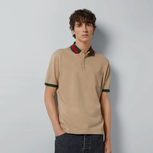 Gucci Cotton Piquet Polo With Web Collar