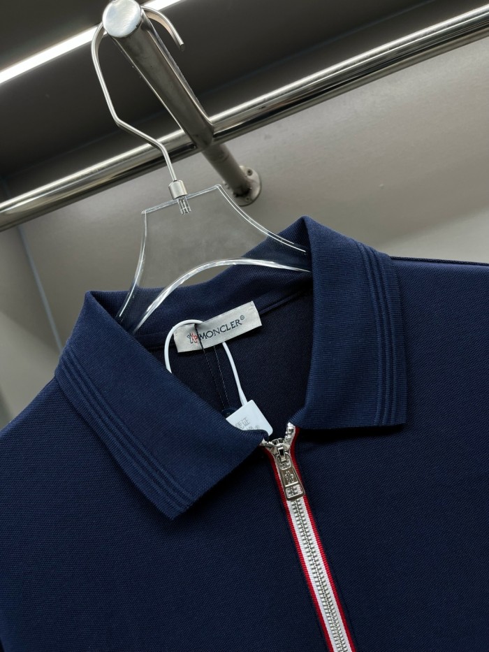 Moncler Tricolour Trim Cotton Piquet Polo Shirt