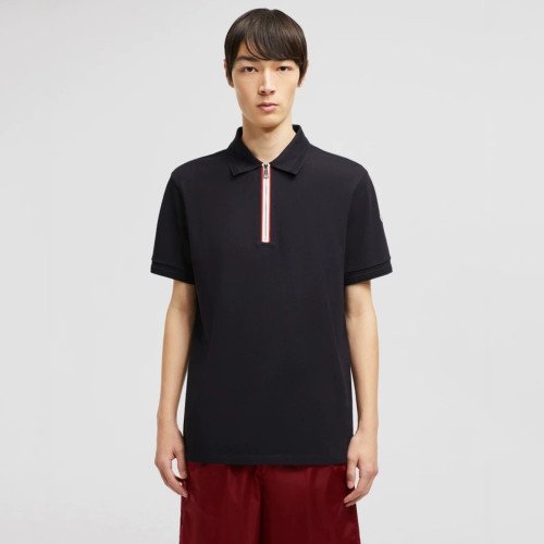 Moncler Tricolour Trim Cotton Piquet Polo Shirt