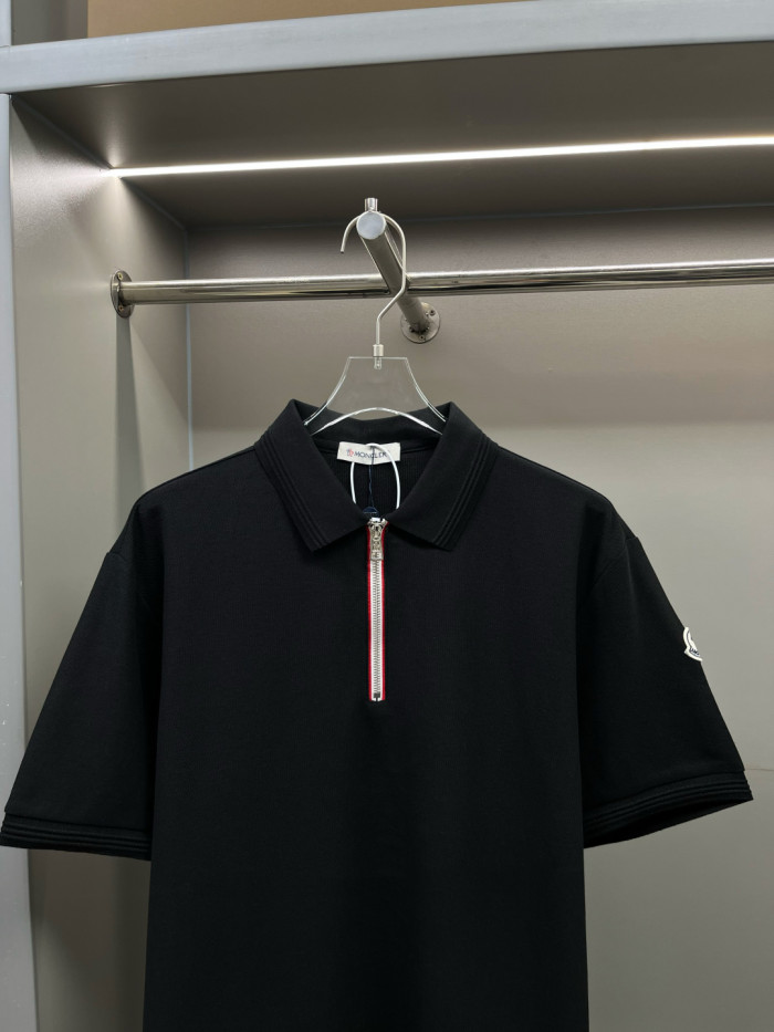 Moncler Tricolour Trim Cotton Piquet Polo Shirt