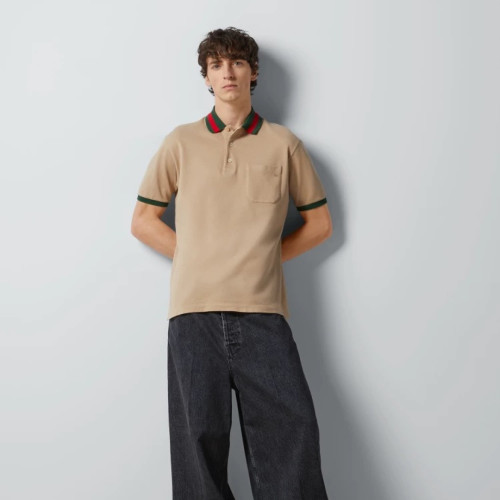 Gucci Cotton Piquet Polo With Web Collar