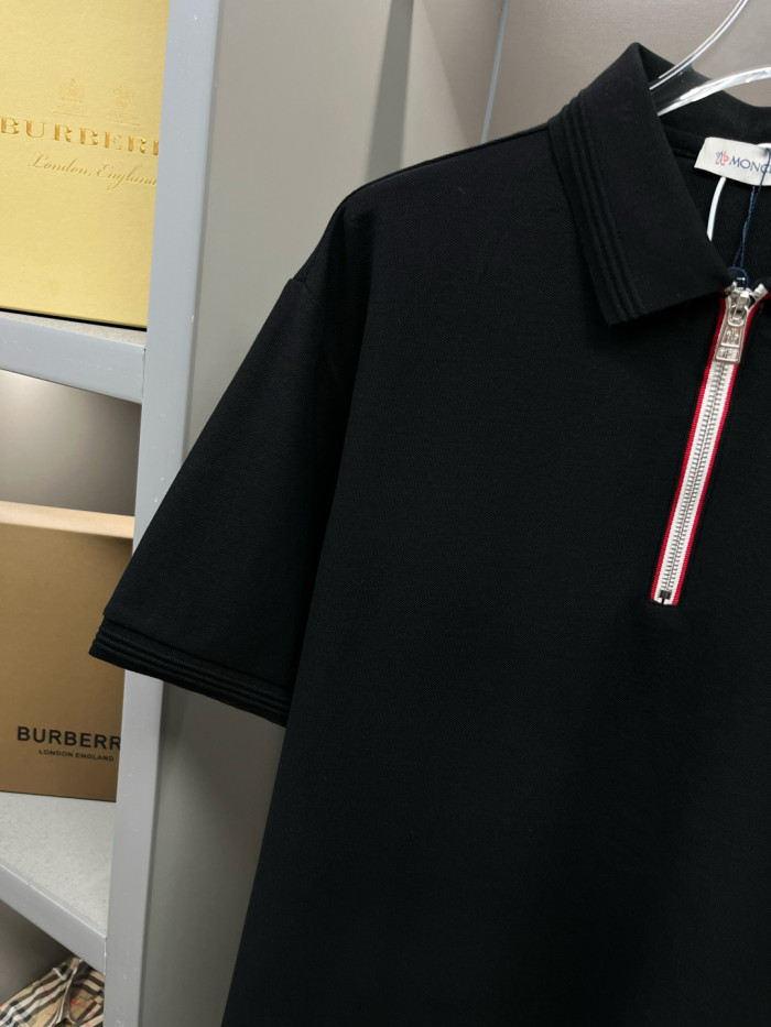 Moncler Tricolour Trim Cotton Piquet Polo Shirt