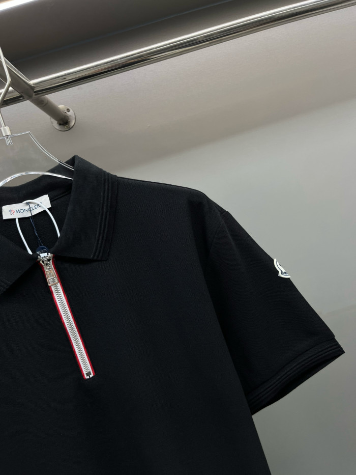Moncler Tricolour Trim Cotton Piquet Polo Shirt
