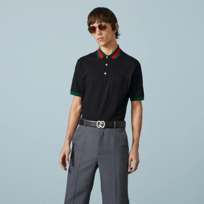 Gucci Cotton Piquet Polo With Web Collar