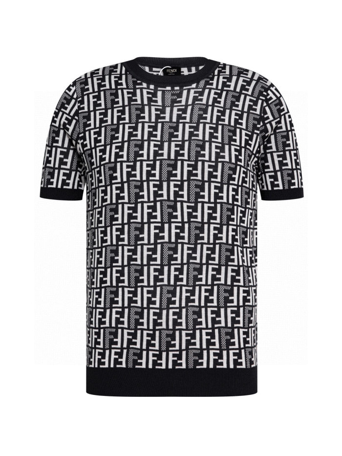 Fendi Jumper Fabric Black Knit Short Sleeve
