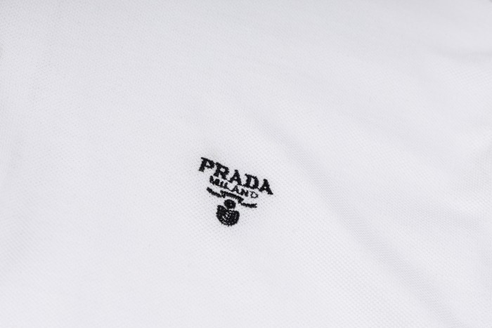 Prada Stretch Cotton Short Sleeve Polo Shirt White