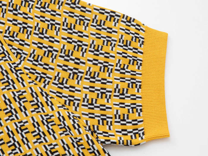 Fendi Light Yellow Logo Jacquard Polo Wool Sweater