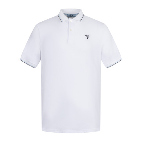 Prada Stretch Cotton Short Sleeve Polo Shirt White