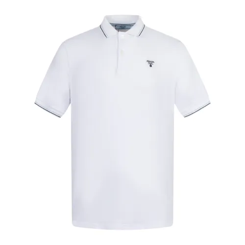 Prada Stretch Cotton Short Sleeve Polo Shirt White