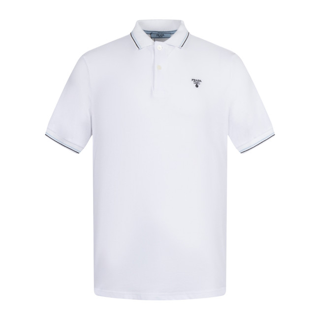 Prada Stretch Cotton Short Sleeve Polo Shirt White