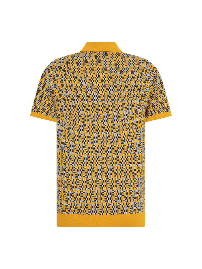 Fendi Light Yellow Logo Jacquard Polo Wool Sweater