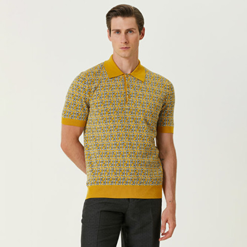 Fendi Light Yellow Logo Jacquard Polo Wool Sweater