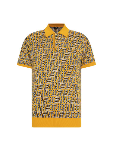 Fendi Light Yellow Logo Jacquard Polo Wool Sweater