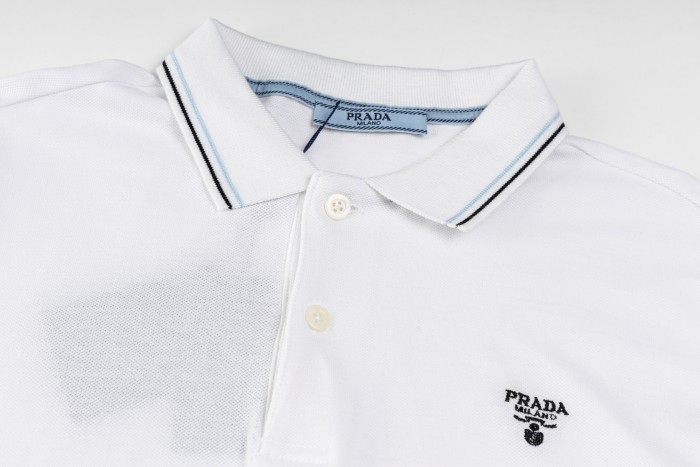 Prada Stretch Cotton Short Sleeve Polo Shirt White