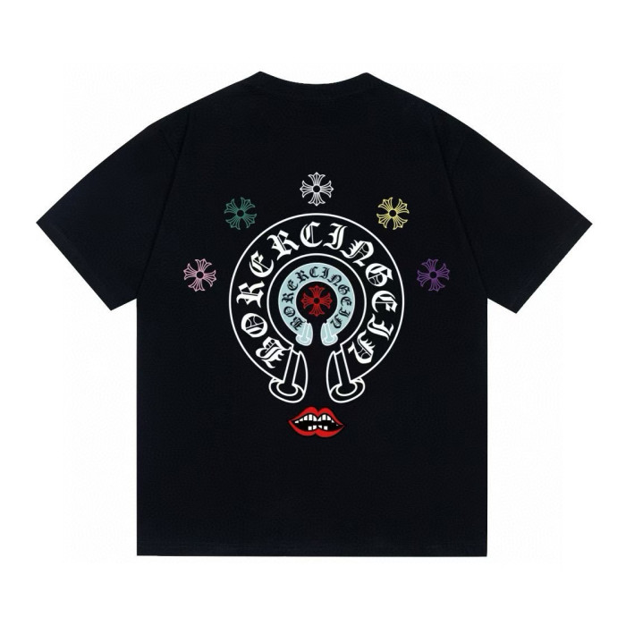 Chrome Hearts Red Lips Colorful Cross Short Sleeve T-shirt