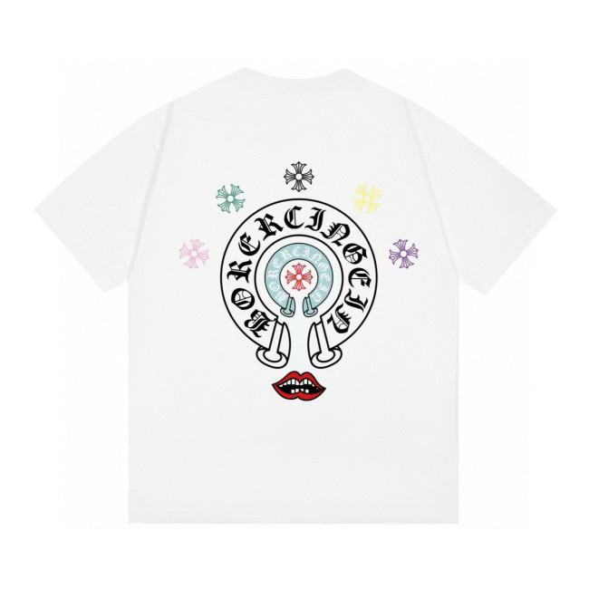 Chrome Hearts Red Lips Colorful Cross Short Sleeve T-shirt
