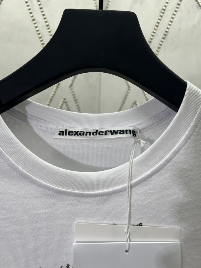 Alexander Wang White Crystal Hotfix & Cotton Logo Tee