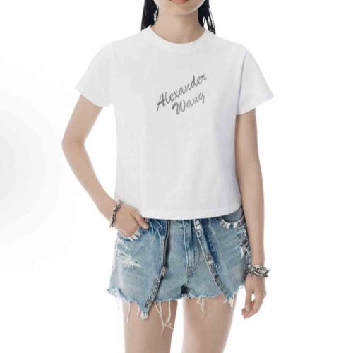 Alexander Wang White Crystal Hotfix & Cotton Logo Tee