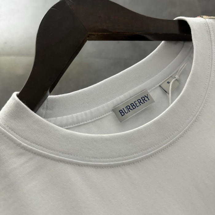 Burberry Check Trim Cotton T-shirt in Chalk