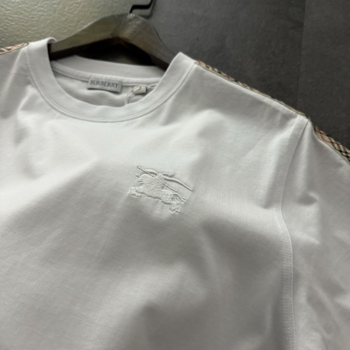 Burberry Check Trim Cotton T-shirt in Chalk