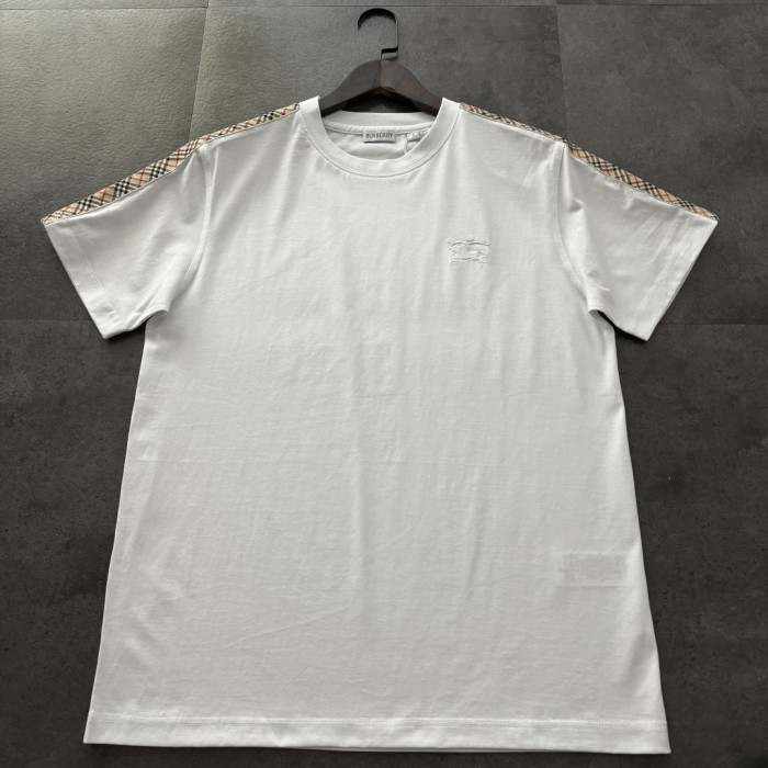 Burberry Check Trim Cotton T-shirt in Chalk