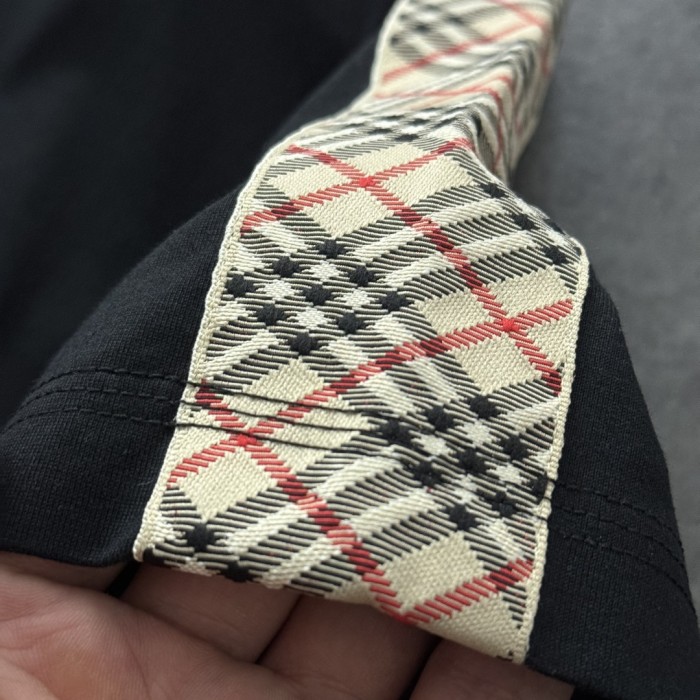 Burberry Check Trim Cotton T-shirt in Chalk