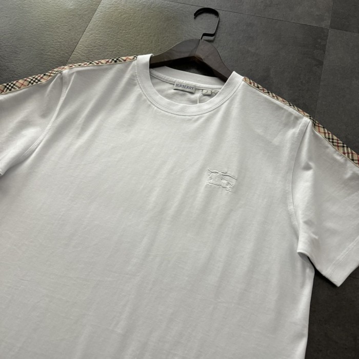 Burberry Check Trim Cotton T-shirt in Chalk