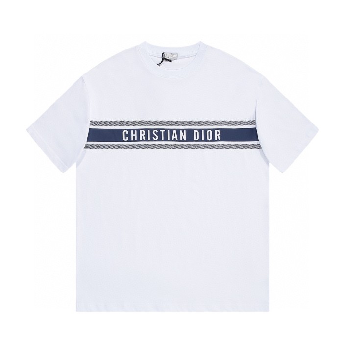 Dior White Logo Patterned Cotton Short Sleeve T-Shirt
