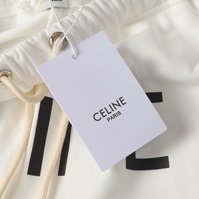 Celine Wide-leg Logo-print Cotton-Jersey Drawstring Shorts