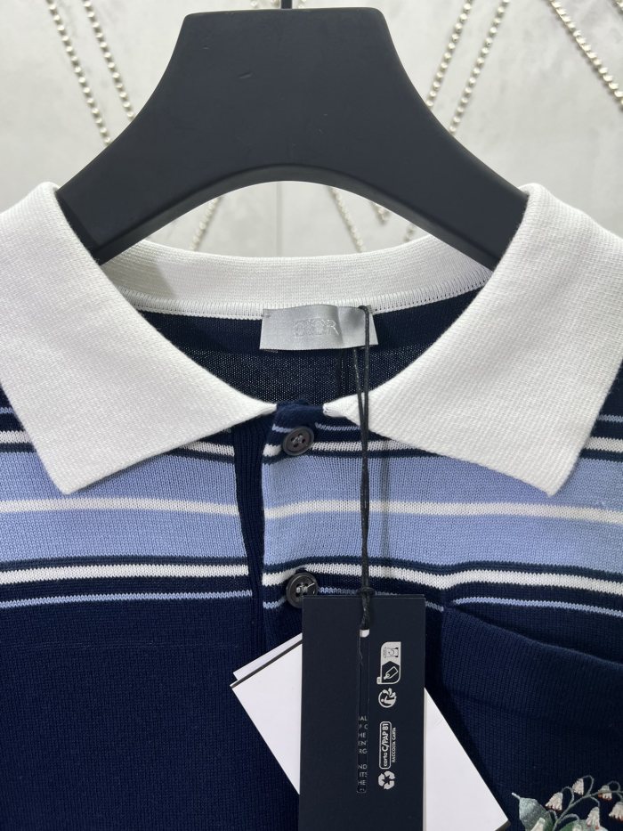 Dior Lily of the Valley Logo Embroidered Knitted POLO Shirt