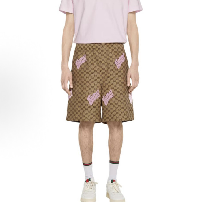 Gucci Embroidered canvas linen blend Shorts