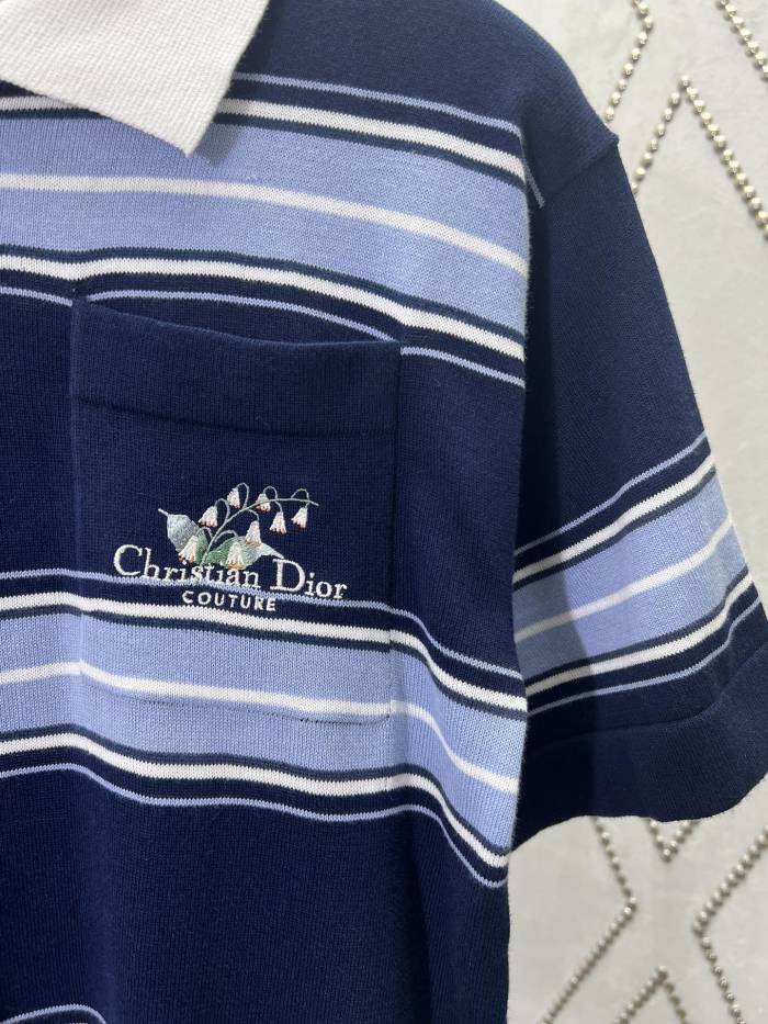 Dior Lily of the Valley Logo Embroidered Knitted POLO Shirt