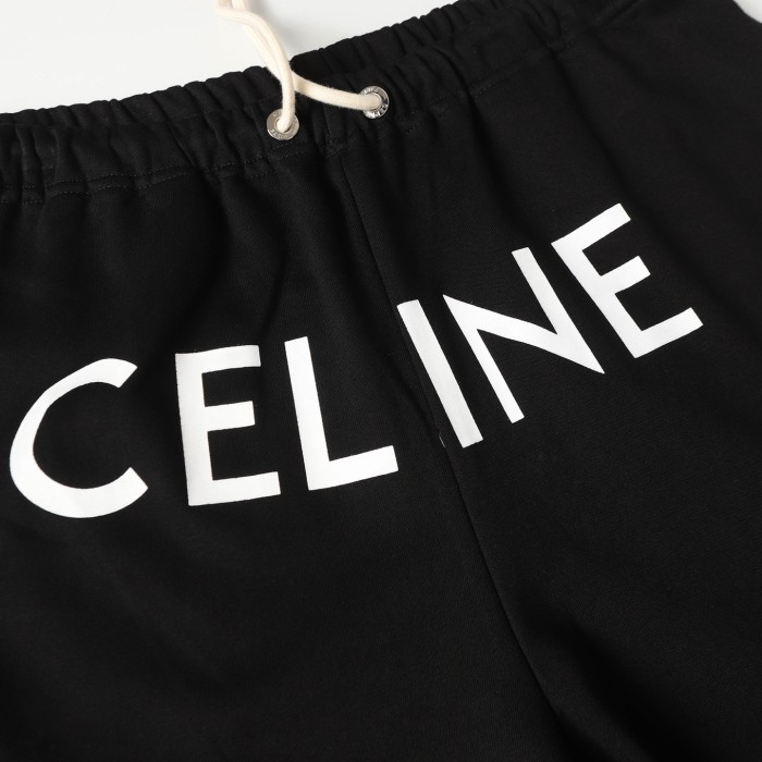 Celine Wide-leg Logo-print Cotton-Jersey Drawstring Shorts