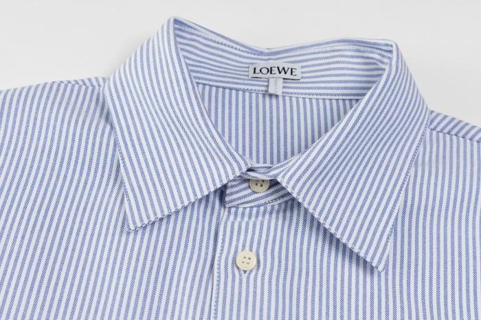 LOEWE - Suede-Trimmed Striped Cotton Shirt