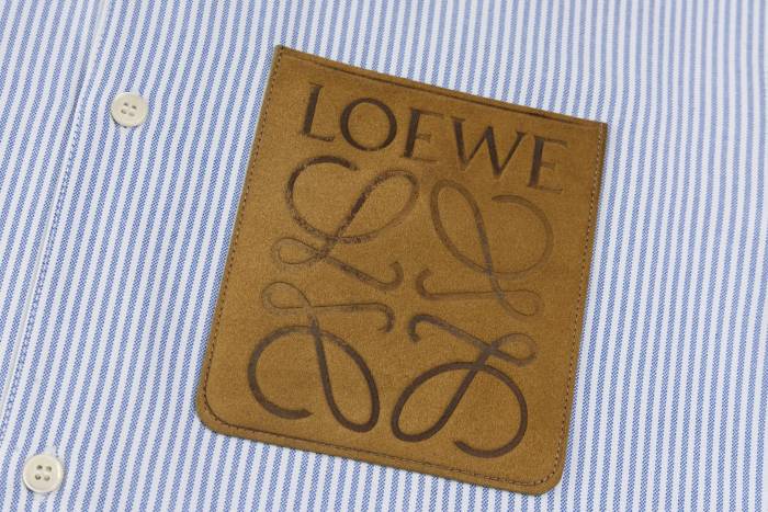 LOEWE - Suede-Trimmed Striped Cotton Shirt