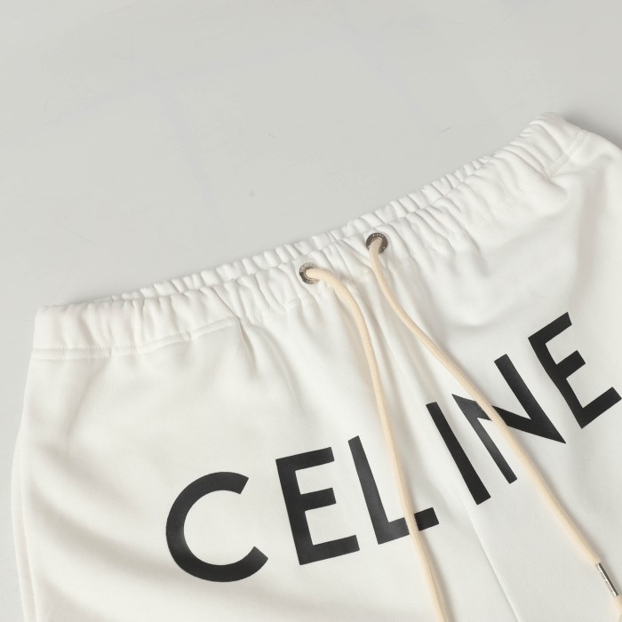 Celine Wide-leg Logo-print Cotton-Jersey Drawstring Shorts