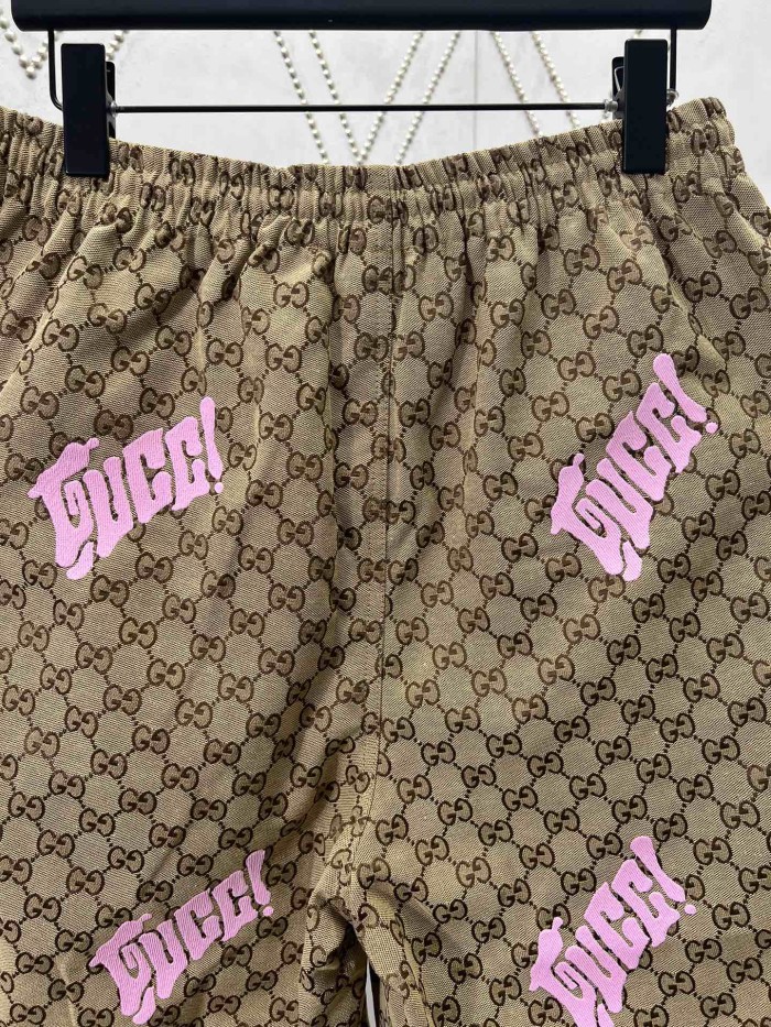 Gucci Embroidered canvas linen blend Shorts