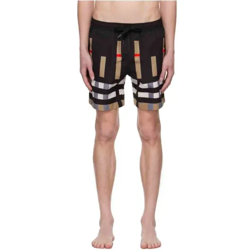Burberry Black Sliced Check Swim Shorts