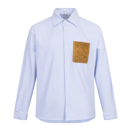 LOEWE - Suede-Trimmed Striped Cotton Shirt