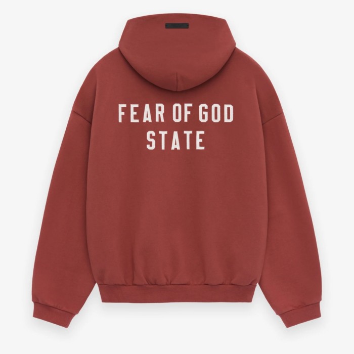 Fear of God ESSENTIALS Burgundy Full-Zip Hoodie