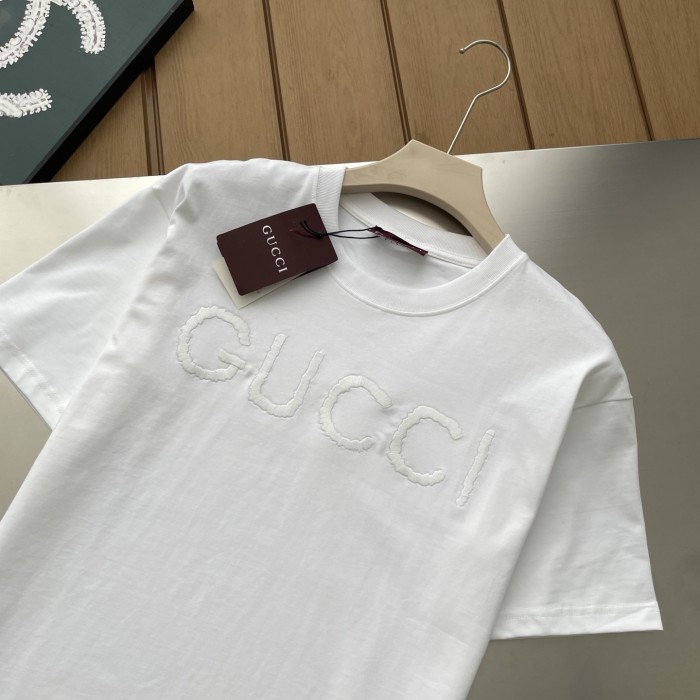 GUCCI Embroidered cotton jersey T-shirt in white