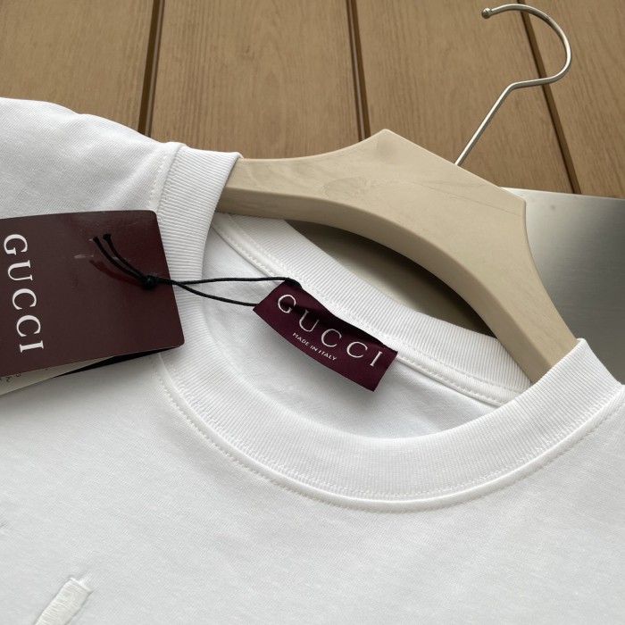 GUCCI Embroidered cotton jersey T-shirt in white
